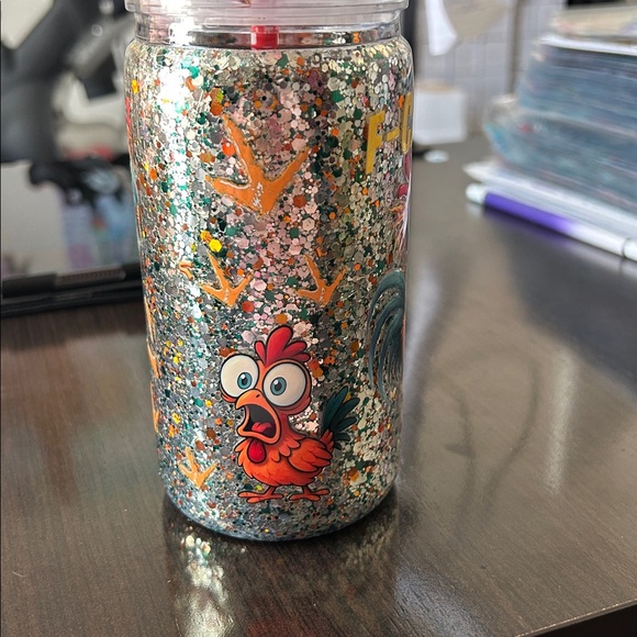 F-CAW-F Chicken 16oz Double-Walled Acrylic Glitter Tumbler with Straw Buddy - Picture 4 of 10